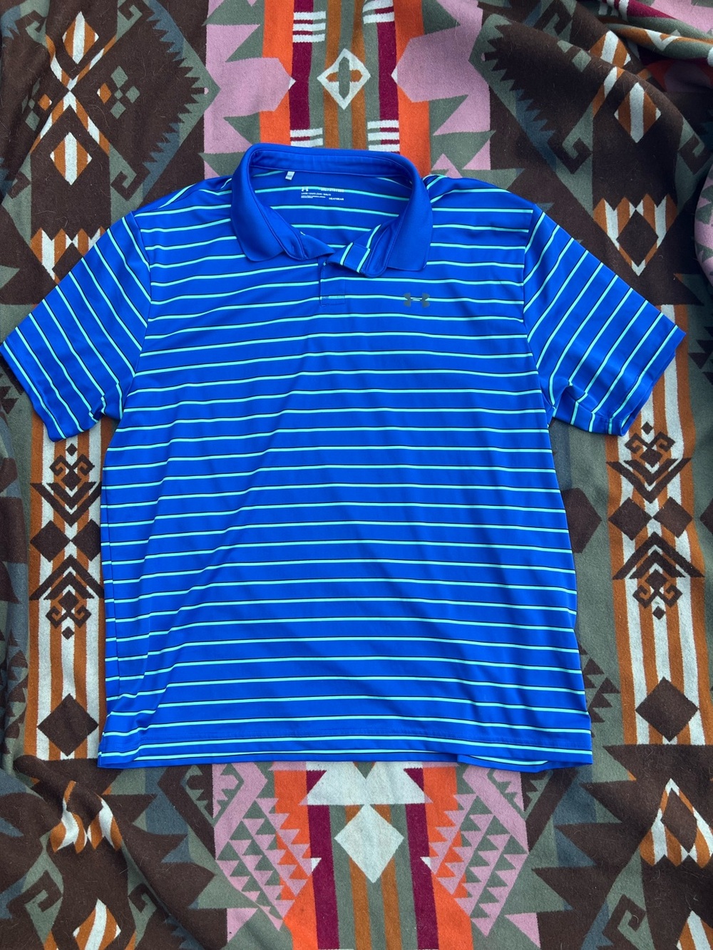 Under Armour Royal Blue Striped Performance Polo XXL Heatgear